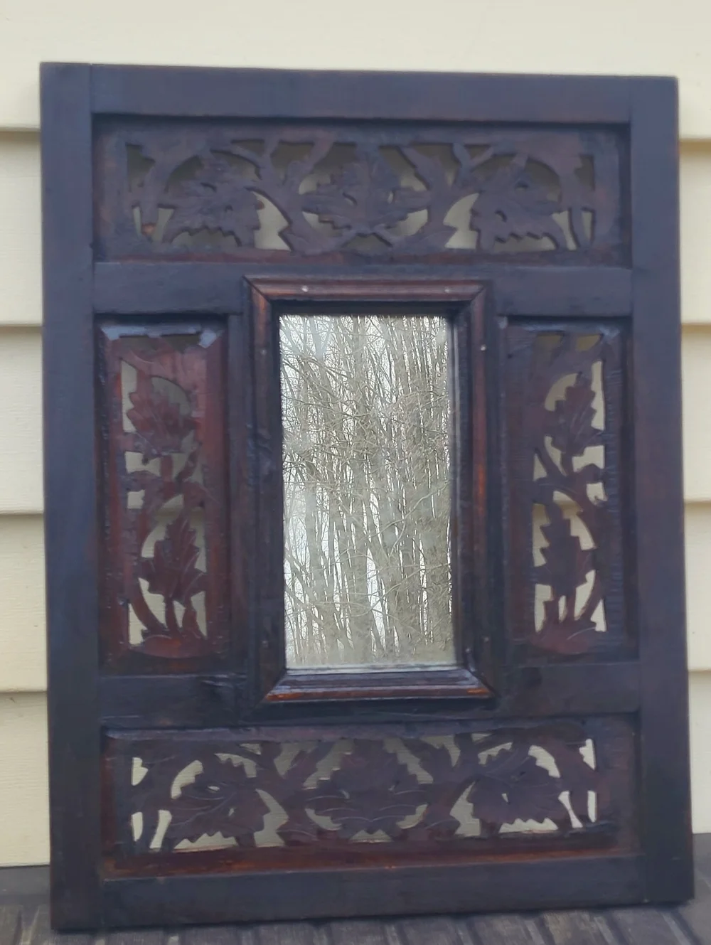 Pier 1 Imports Jodhpur Hand Carved Wood Wall Mirror Rustic Boho India